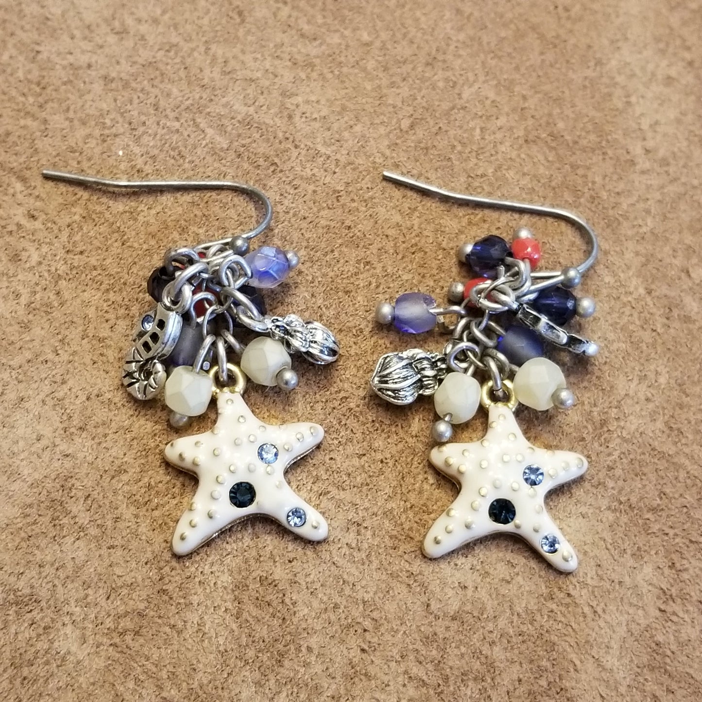 Starfish Dangle Earrings with Colorful Beads – Coastal Ocean Theme Jewelry