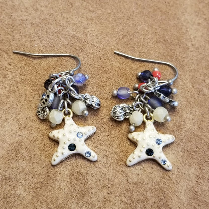 Starfish Dangle Earrings with Colorful Beads – Coastal Ocean Theme Jewelry