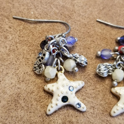 Starfish Dangle Earrings with Colorful Beads – Coastal Ocean Theme Jewelry
