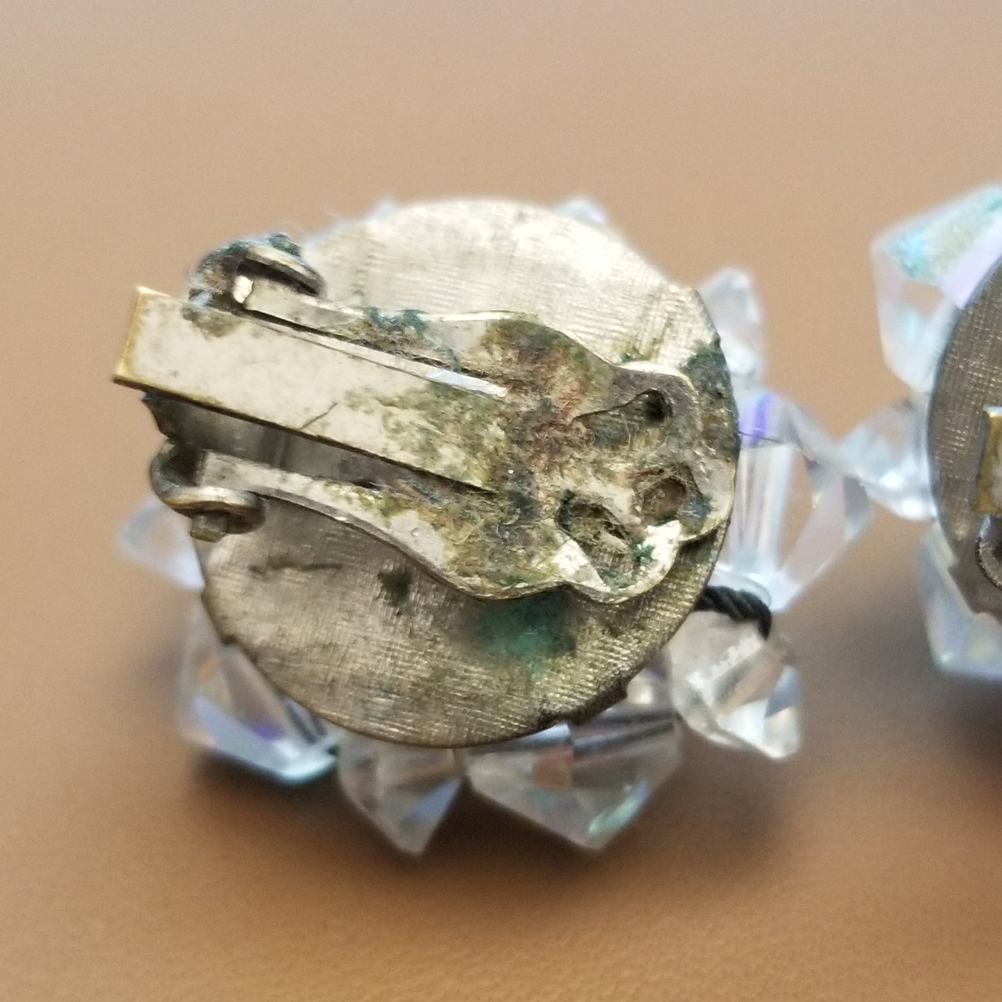 Small Vintage AB Button Style Clip On Earrings