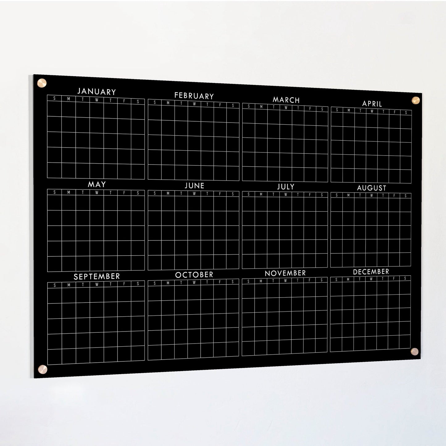 Black Acrylic Yearly Calendar | Horizontal Multi-Style
