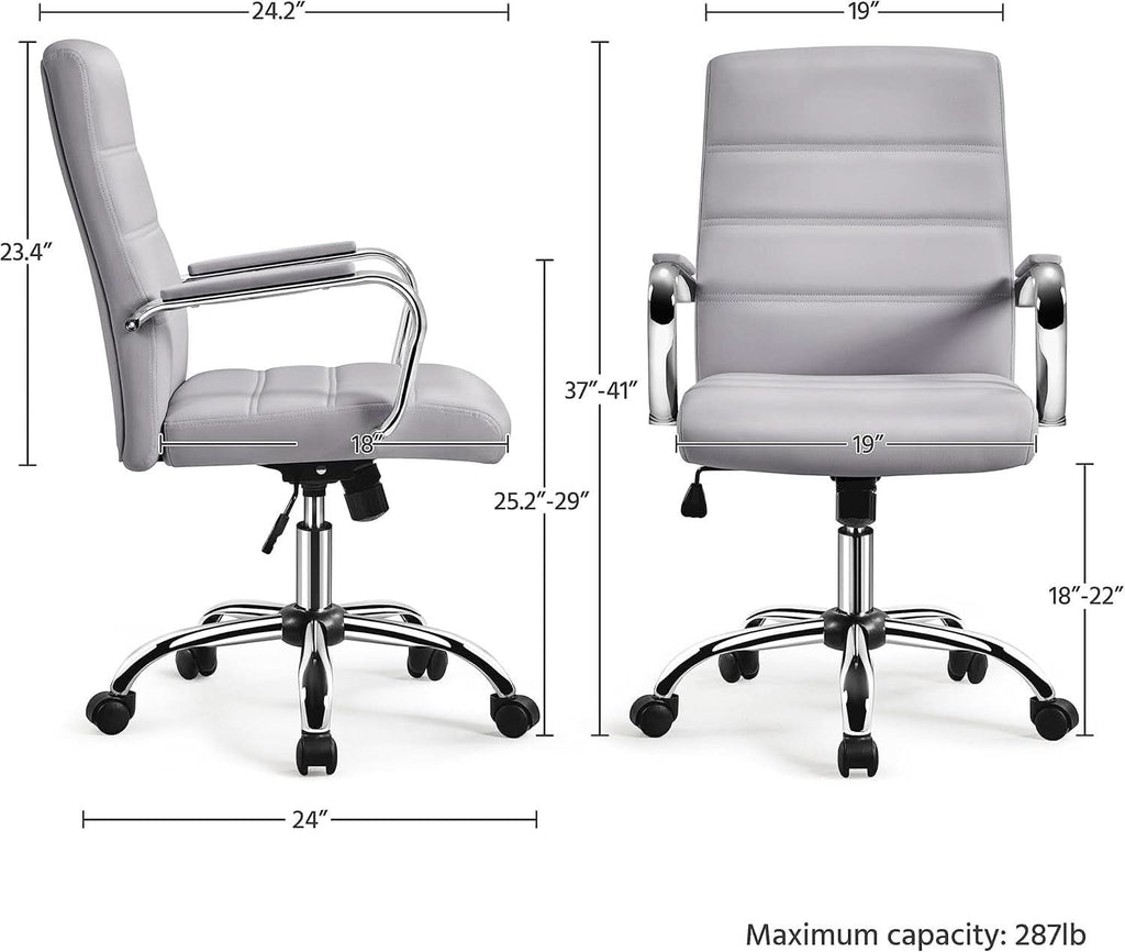 Mid Back Office Chair With Arms Gray Height Adjustable