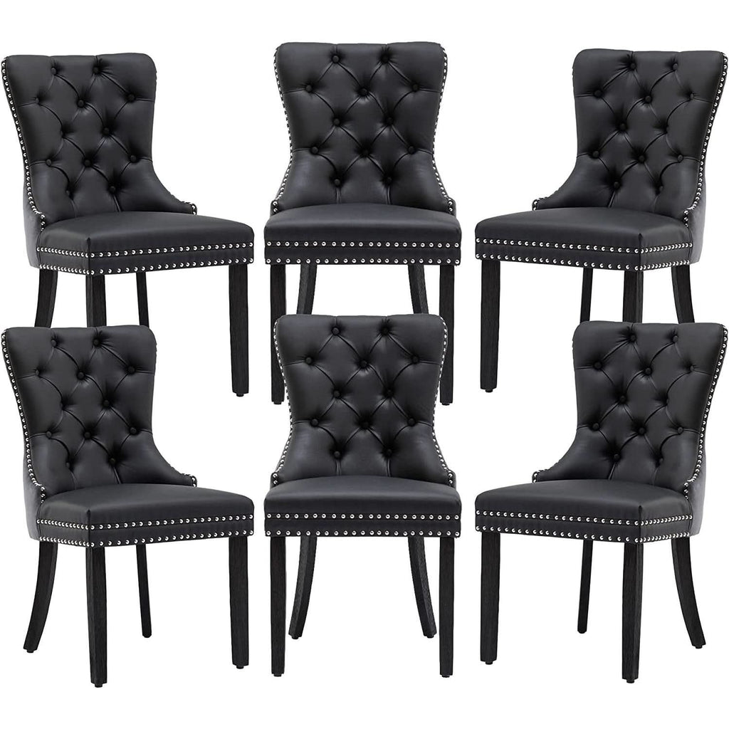 Velvet Dining Chairs Set Of 6 Black And Dark Grey Nailhead Trim