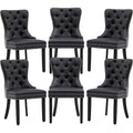Black And Dark Grey Velvet Dining Chairs Set Of 6 With Nailhead Trim Pull Ring
