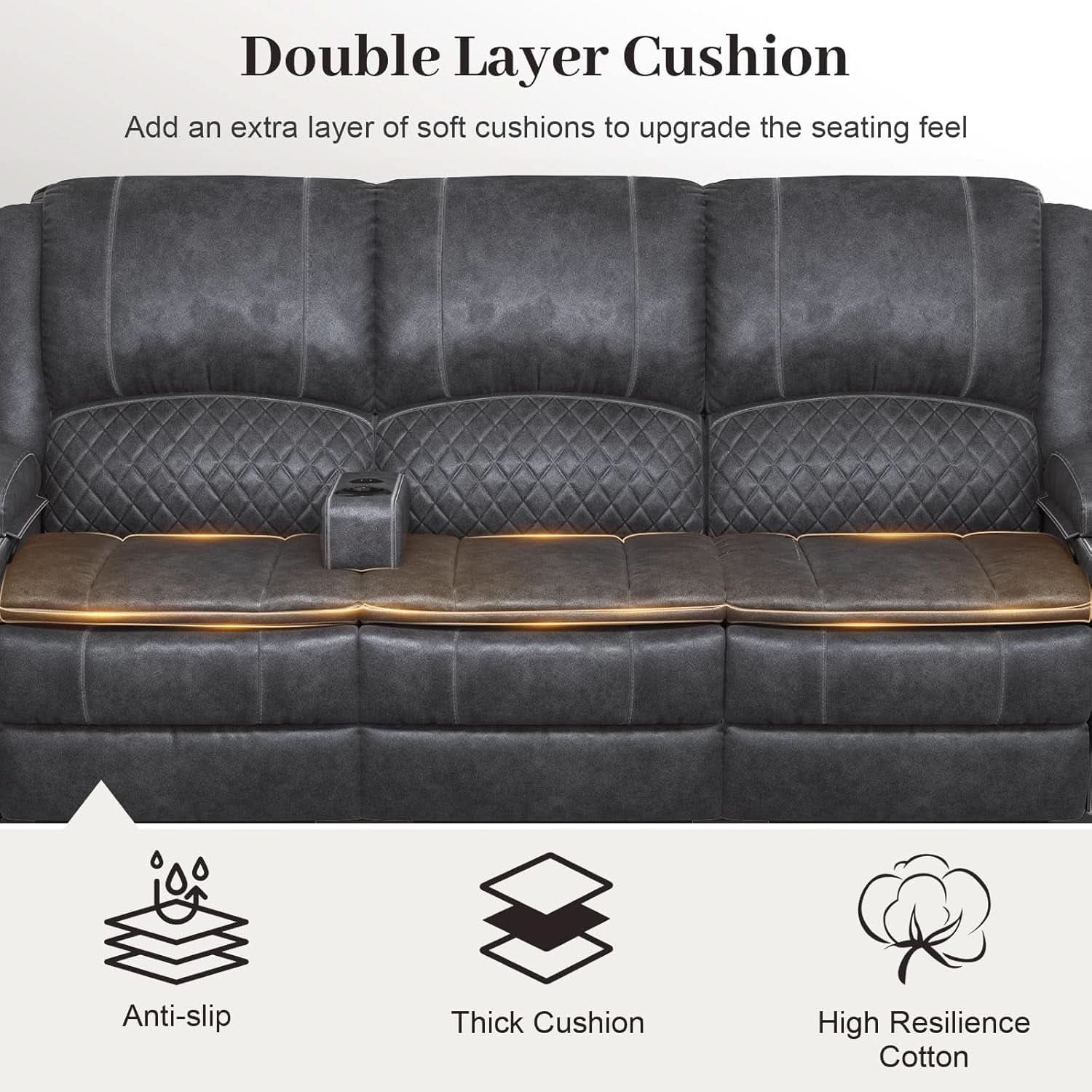 Grey 3 Seater Recliner Sofa Set With Removable Console For Living Room Comfort And Style