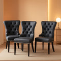 Leather Dining Chairs Set Of 4 Wingback Upholstered With Nailhead Trim Black