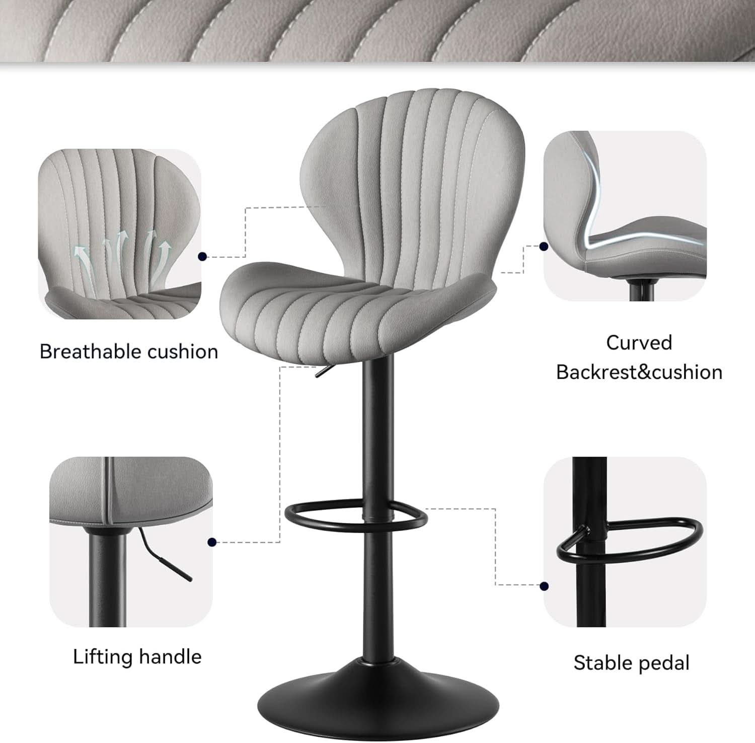 Light Grey Swivel Bar Stools Set Of 3 With High Backrest