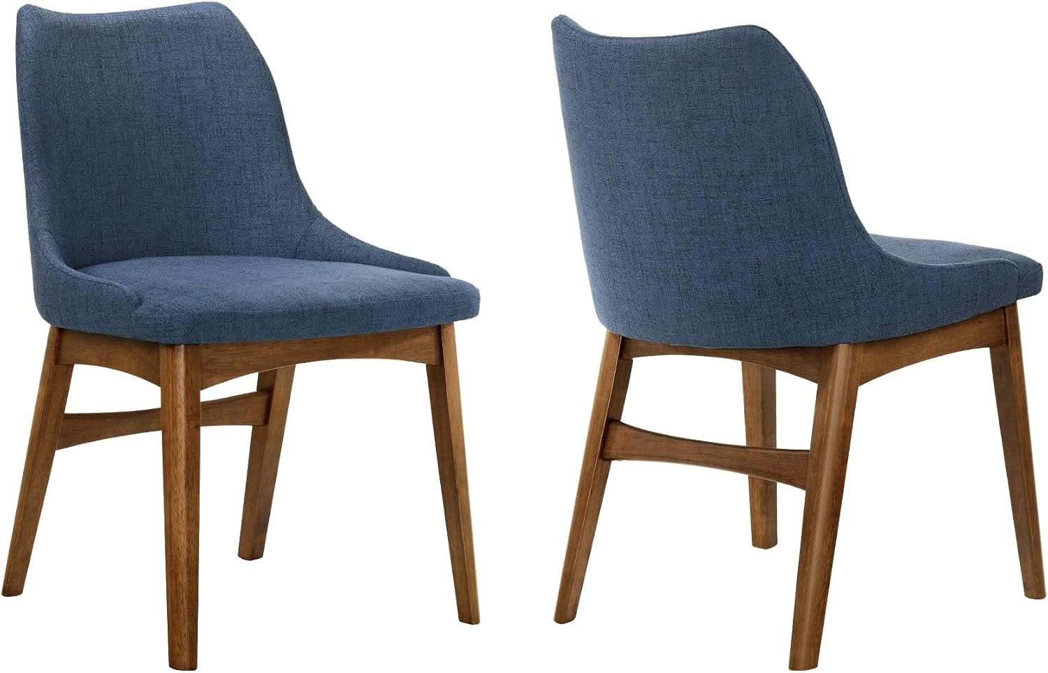 Azalea Blue Fabric and Walnut Wood Dining Chairs Set of 2