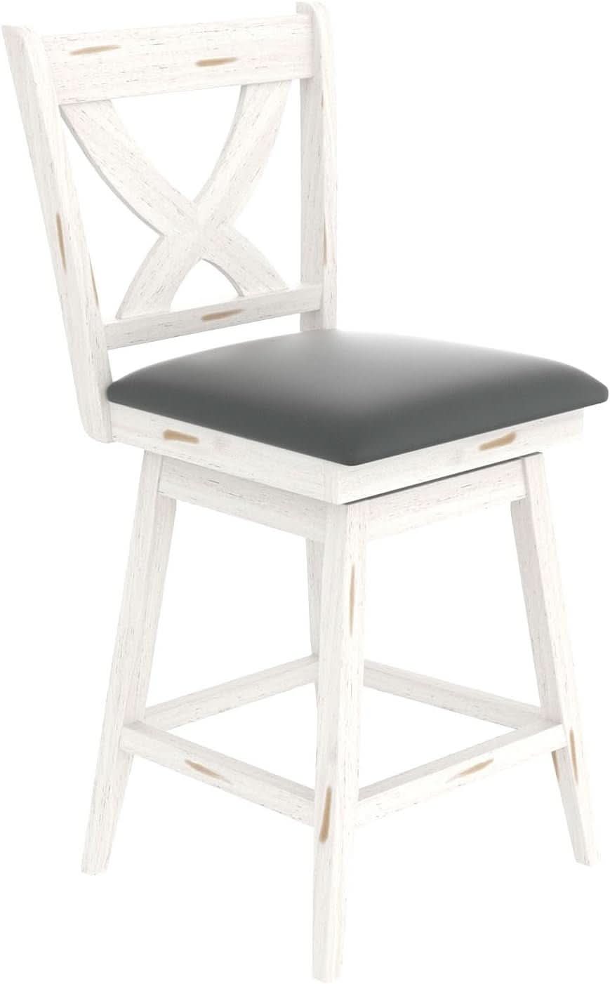 24 Inch Counter Height Bar Stools With 360 Degree Swivel And Grey Faux Leather Seat