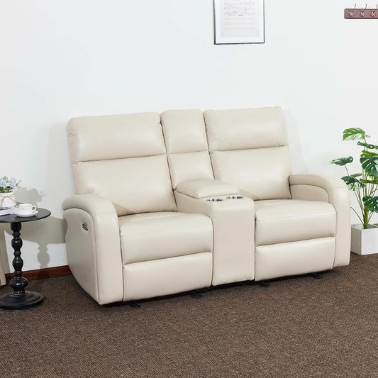 65.7 Inch Wall Hugger Recliner Loveseat Beige USB C