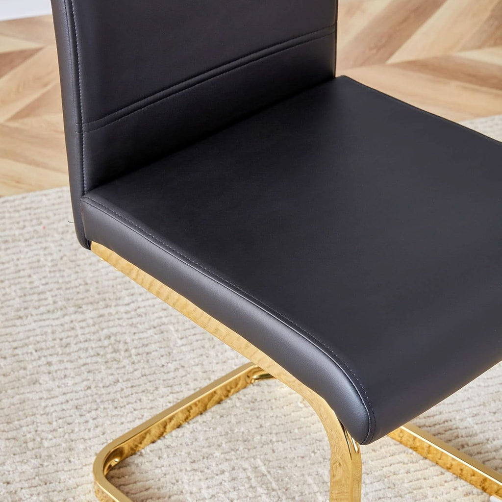 Modern Dining Chairs Set Of 4 PU Faux Leather High Back Black With Gold Legs