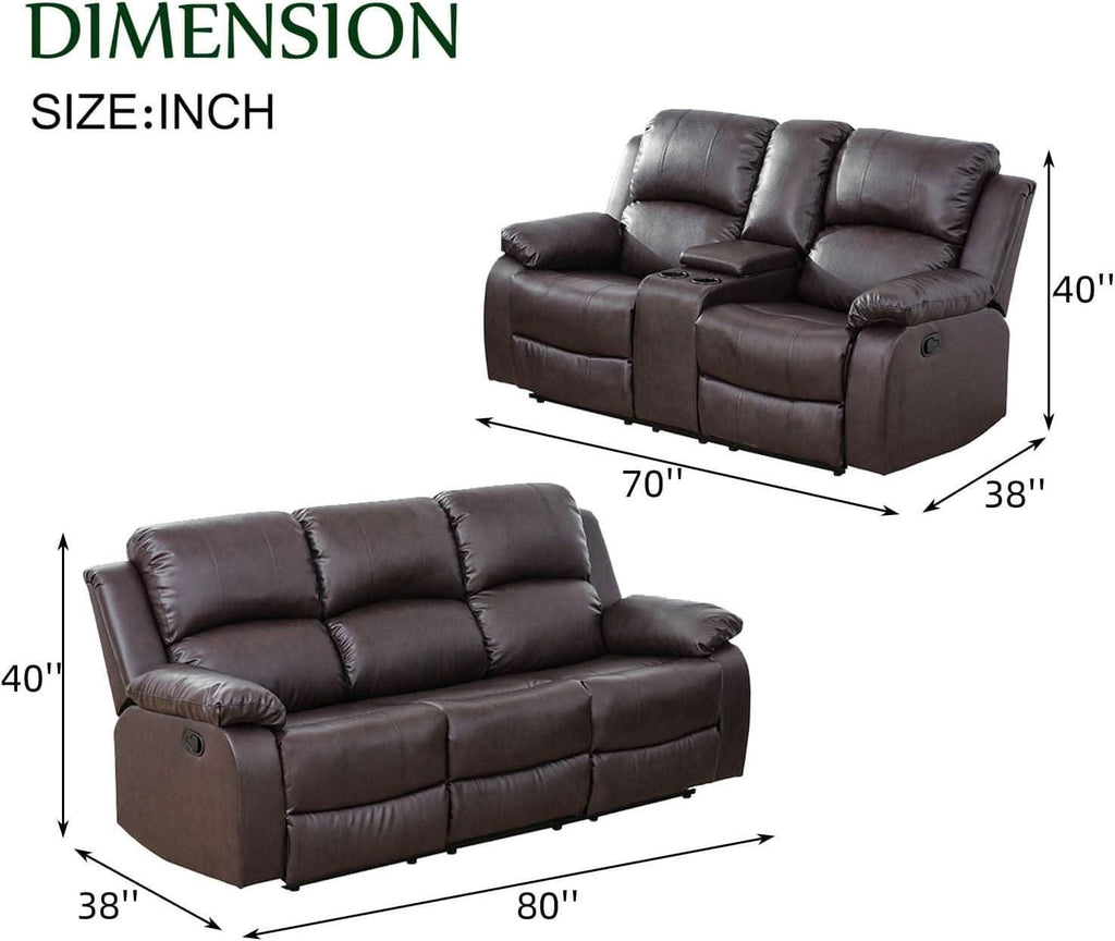 Brown Recliner Sofa With Pull Down Table Two Piece Set