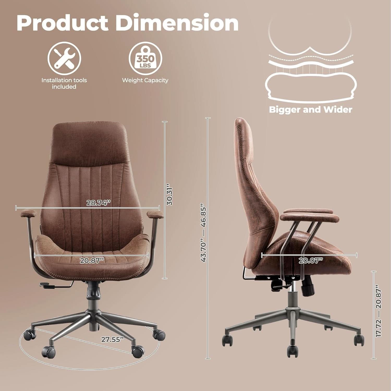 Ergonomic Office Chair High Back Dark Coffee Executive