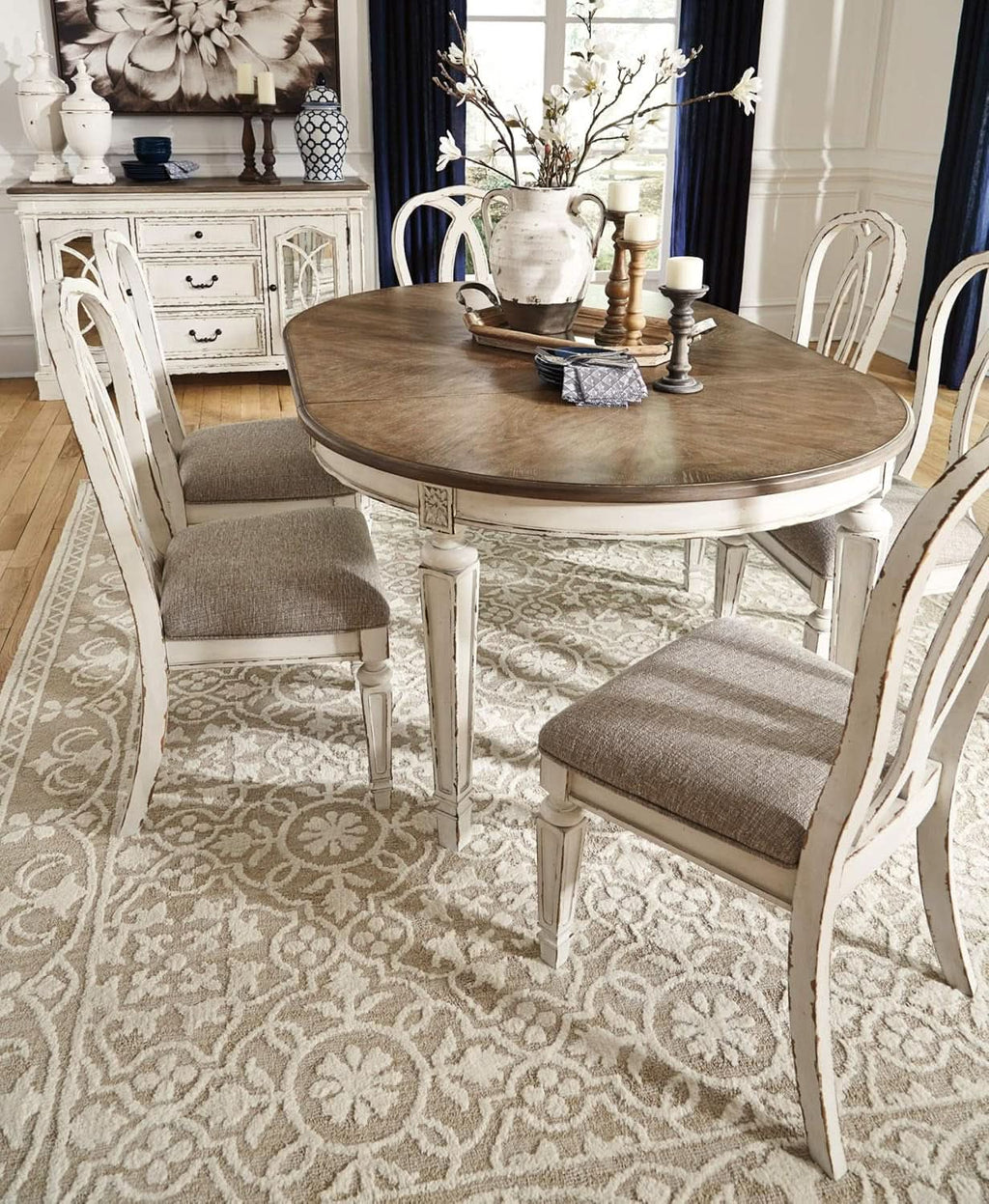 Realyn French Ribbon Back Dining Chairs Chipped White