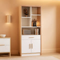 Tall Bookcase With Drawers And Doors Light Walnut Finish