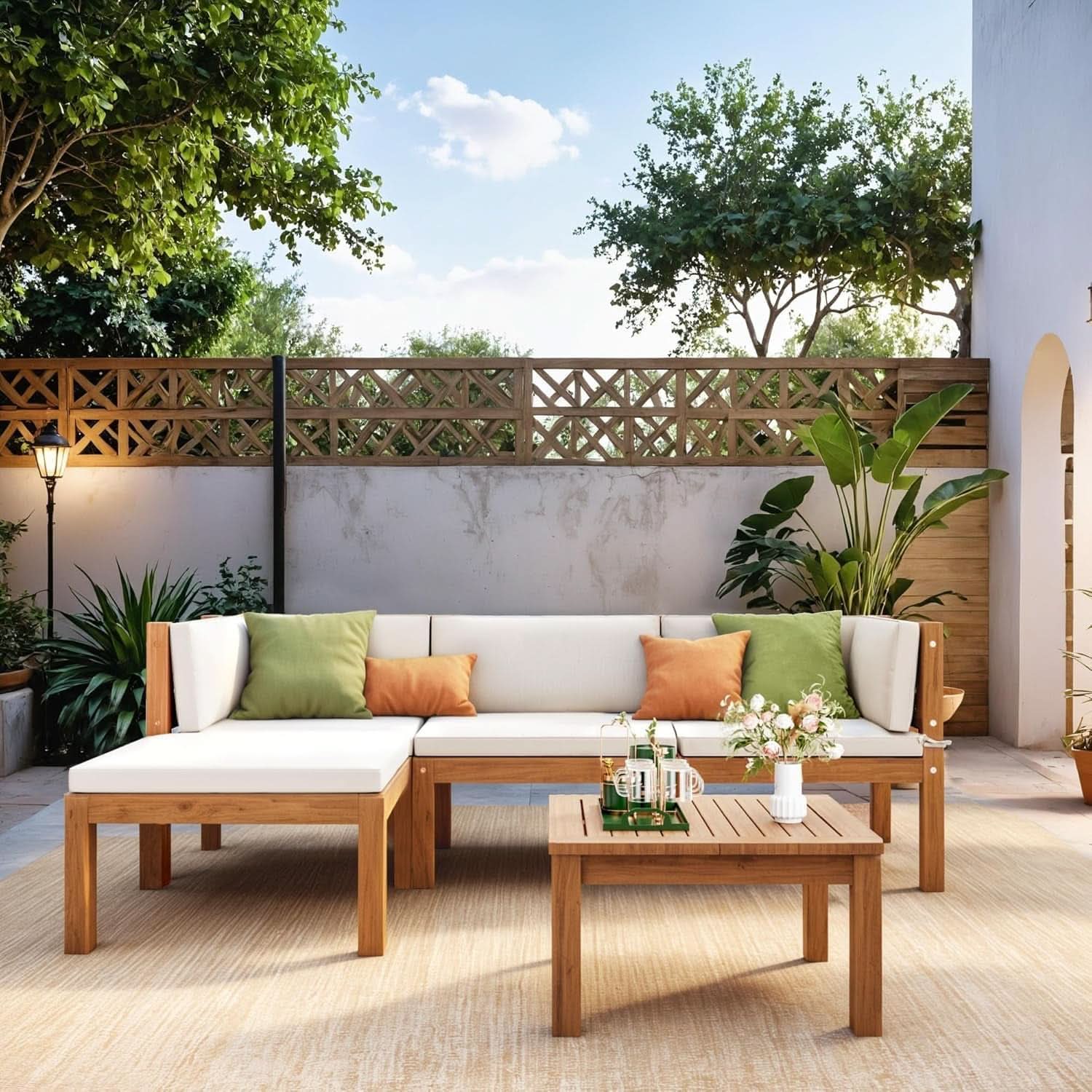 Acacia Wood Outdoor Sectional Sofa Set with Cushions