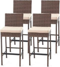 Outdoor Rattan Bar Stools Set with Cushions Comfort