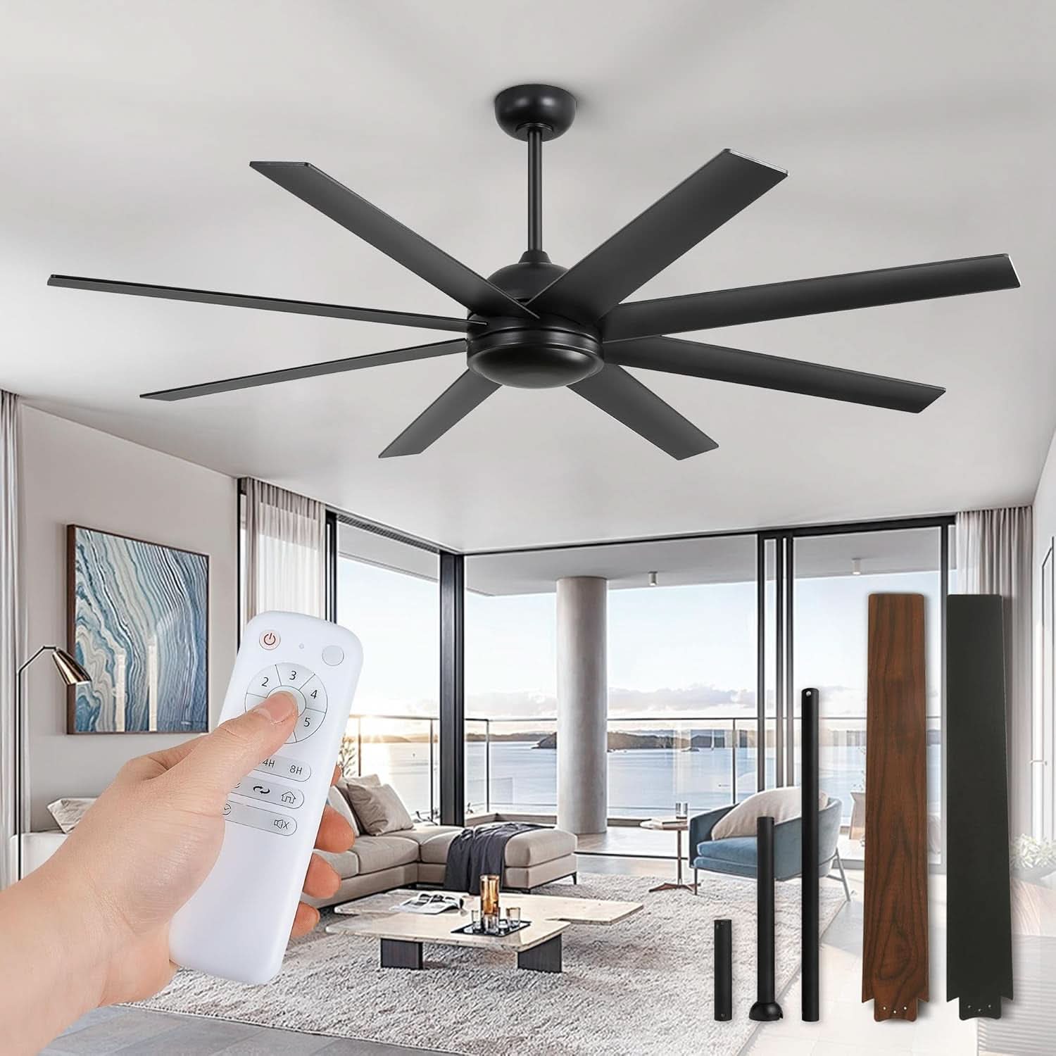 65 Inch Ceiling Fan With Remote Control No Light Indoor Outdoor