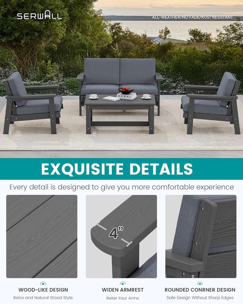 4 Piece All Weather Outdoor Sofa Sectional Set