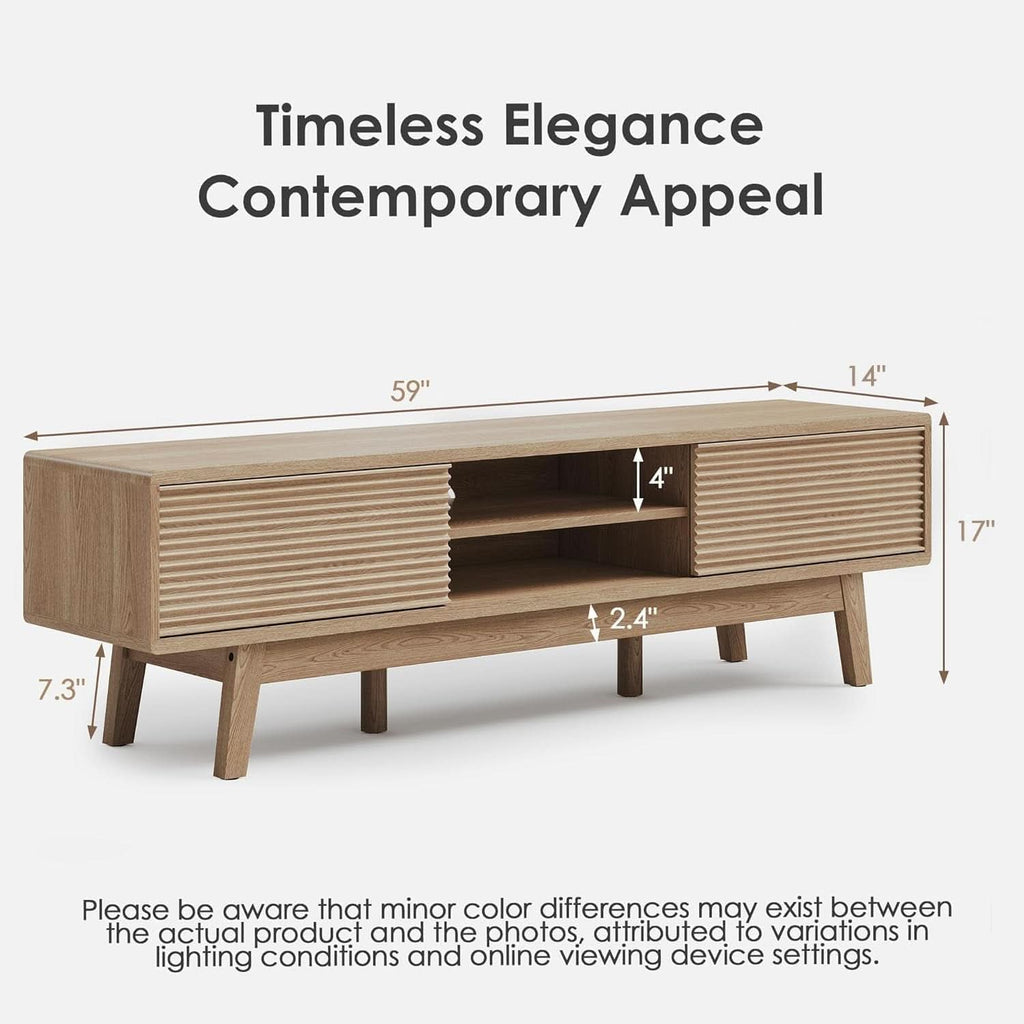 59 Inch Mid Century Modern TV Console Fluted Doors