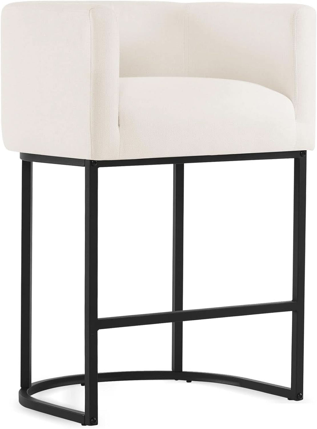 27 Inch Counter Height Bar Stools Set Of 4 With Backrest And Armrests Beige Linen Upholstery Black Metal Frame