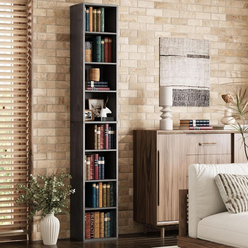 Tall Narrow 8 Tier Corner Bookshelf For Living Room