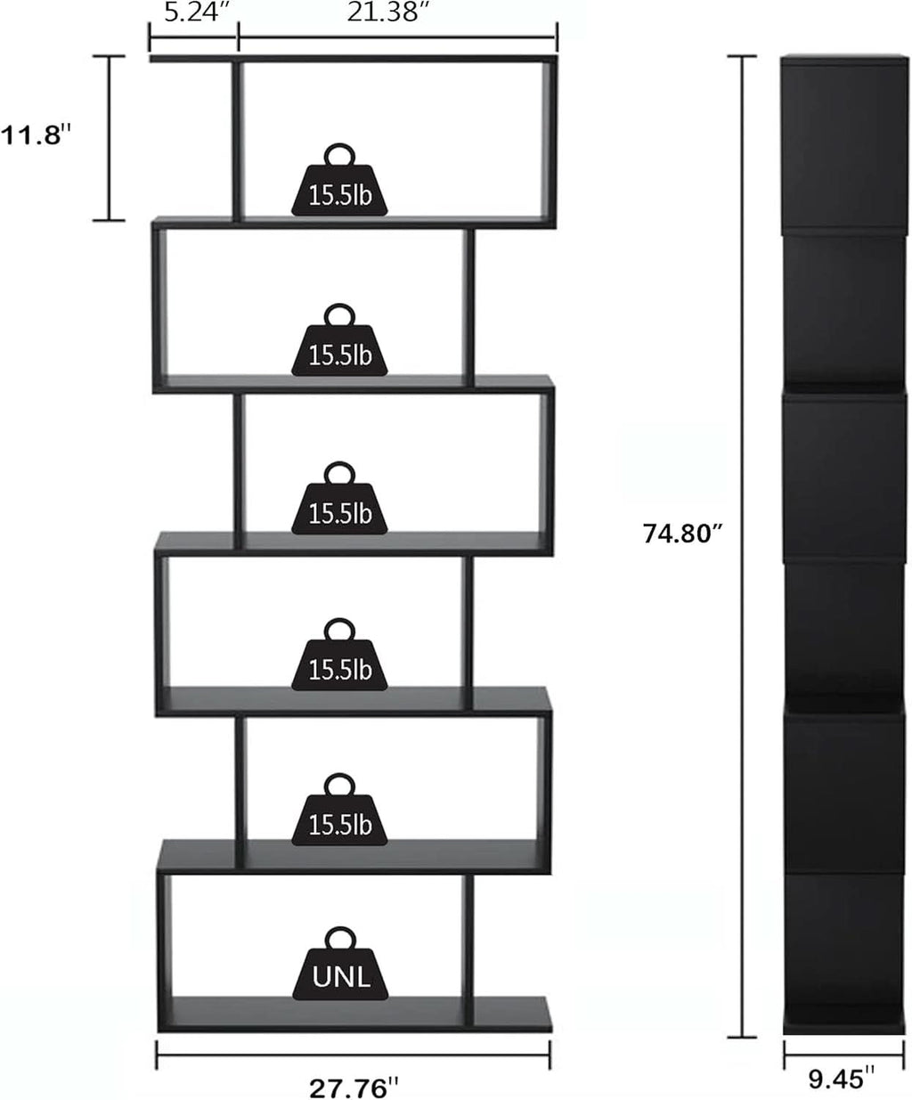 6 Tier S Shaped Bookshelf Freestanding Modern Display