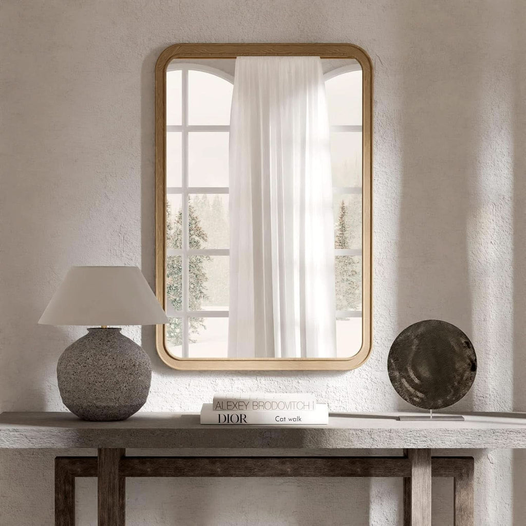 Wood Framed Bathroom Mirror 24x36 Inch Wall Mounted