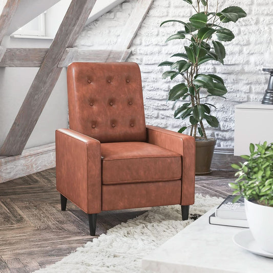 Erza Cognac Brown Leathersoft Pushback Mid Century Modern Recliner Chair