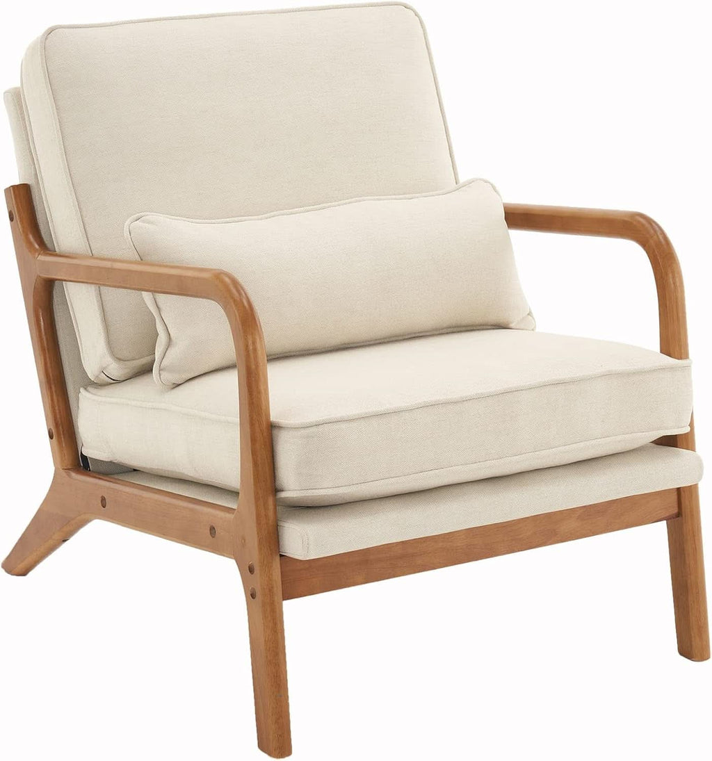 Beige Upholstered Accent Chairs Set Of 2 Mid Century Modern