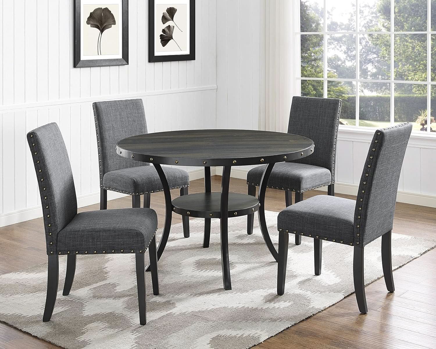 Gray Fabric Dining Chairs With Nailhead Trim Set Of 2