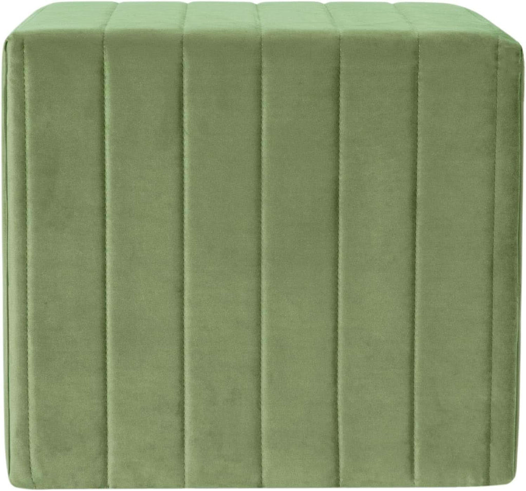 Elegant Green Velvet Tufted Channel Ottoman Footstool