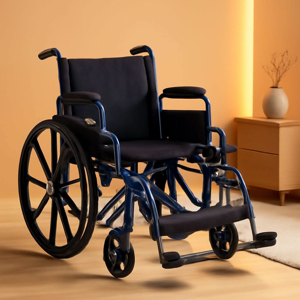 Blue Streak Folding Wheelchair With Flip Back Desk Arms 20 Inch Seat