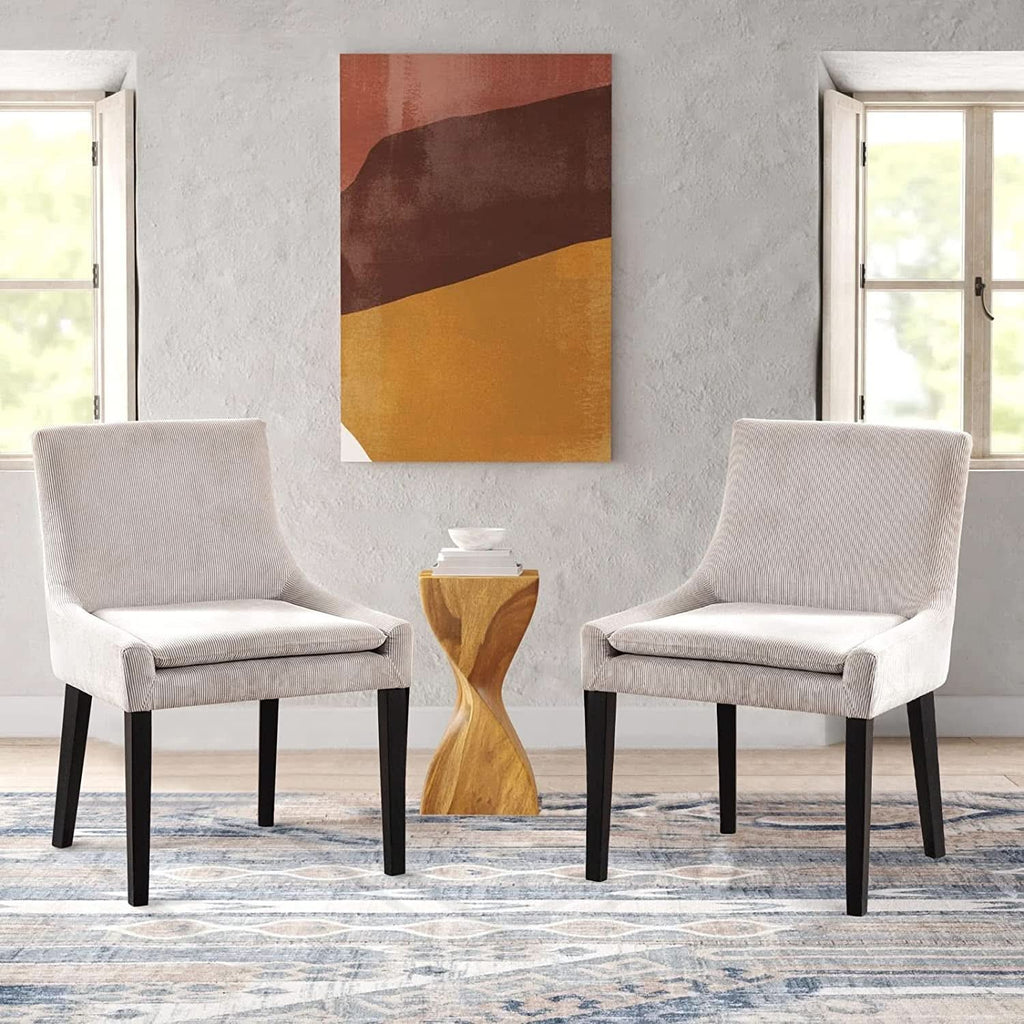 Beige Corduroy Dining Chairs With Wood Legs Set Of 6