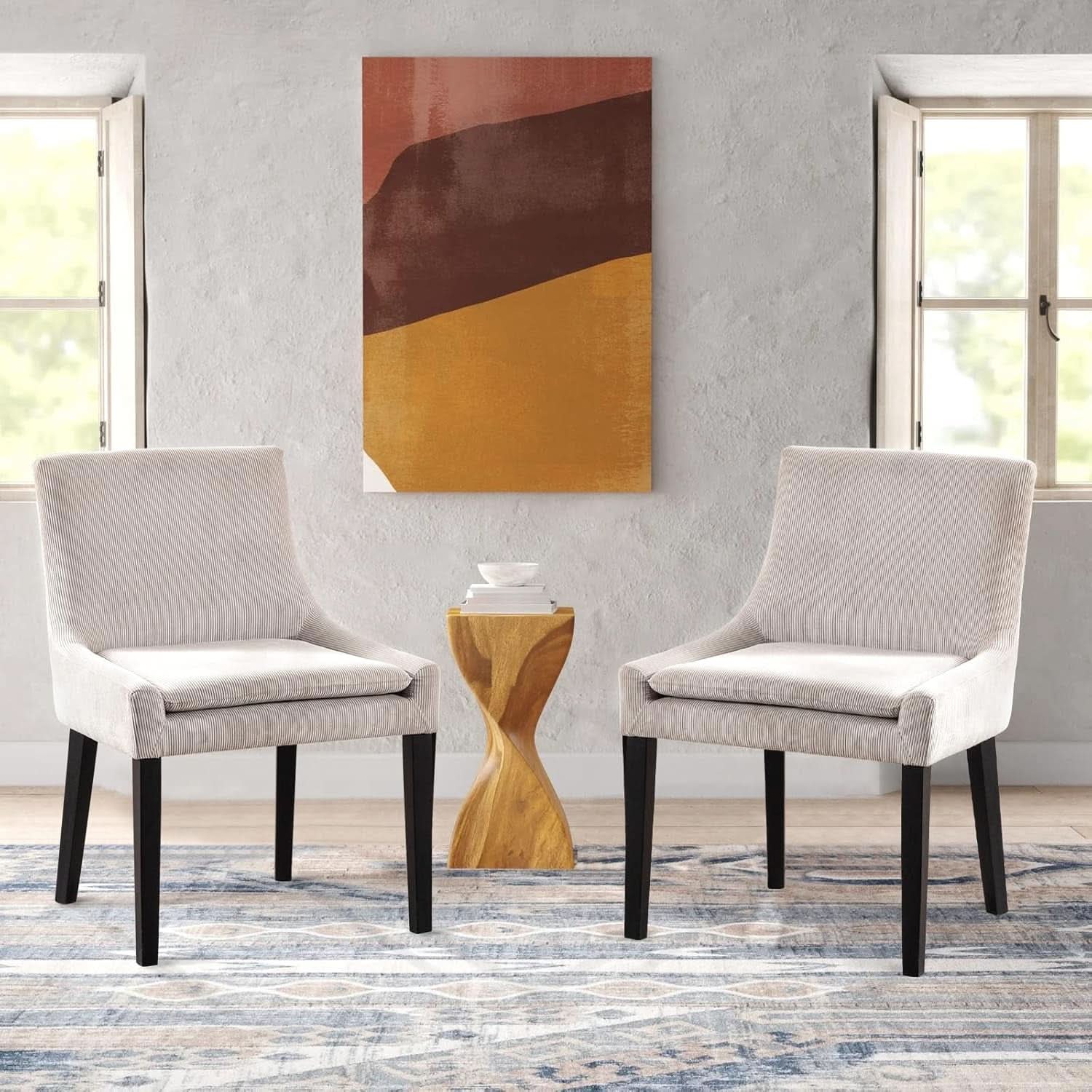 Beige Upholstered Corduroy Dining Chairs Bundle Four