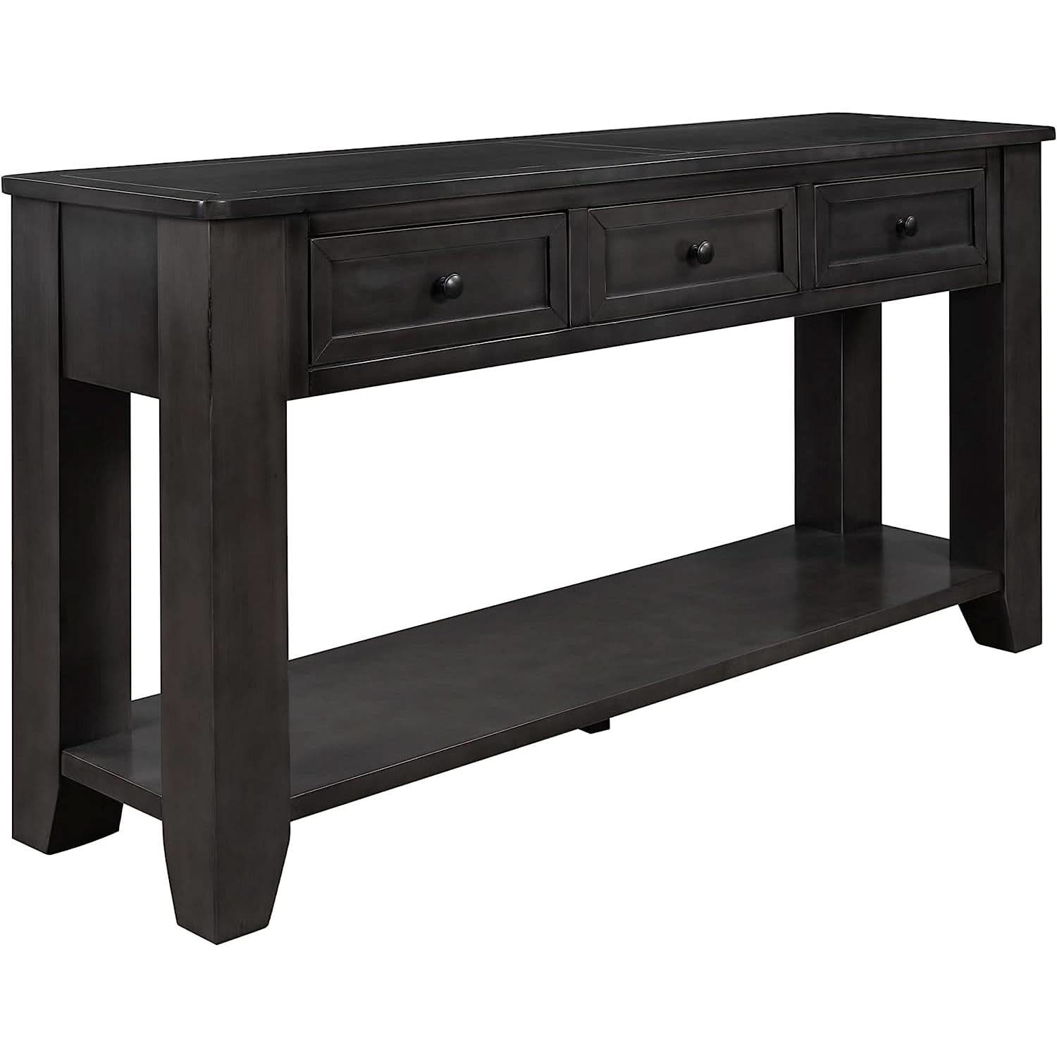 Black Console Table 55In Wide With 3 Drawers And Shelf