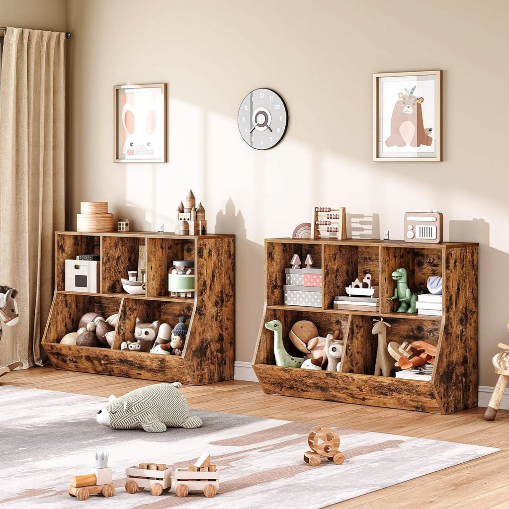 Kids Bookshelf With Toy Storage Cubby 35.4 Inch Rustic Brown