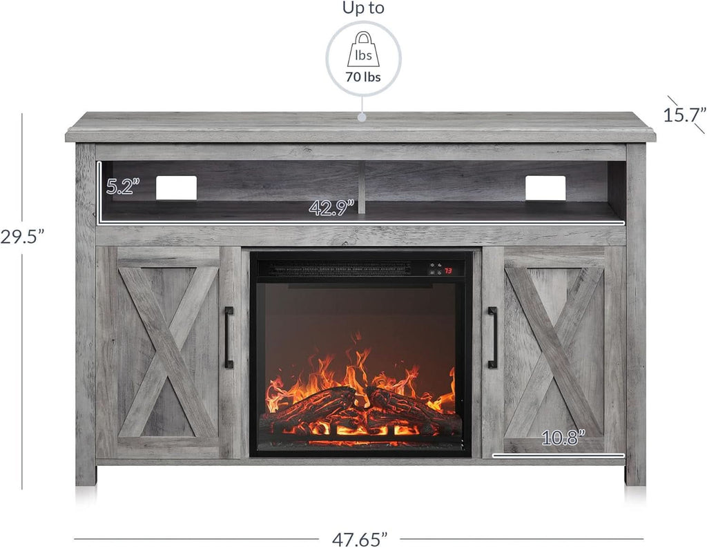 48 Inch Grey Wash TV Stand With Electric Fireplace