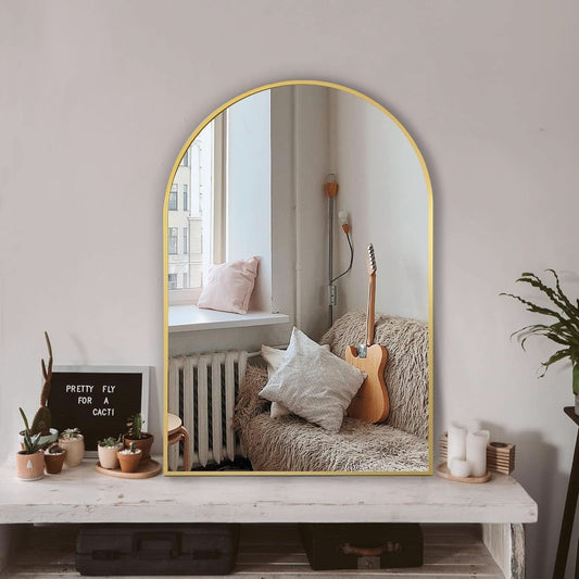 Gold Arched Wall Mirror 24x36 For Bathroom Vanity Decor