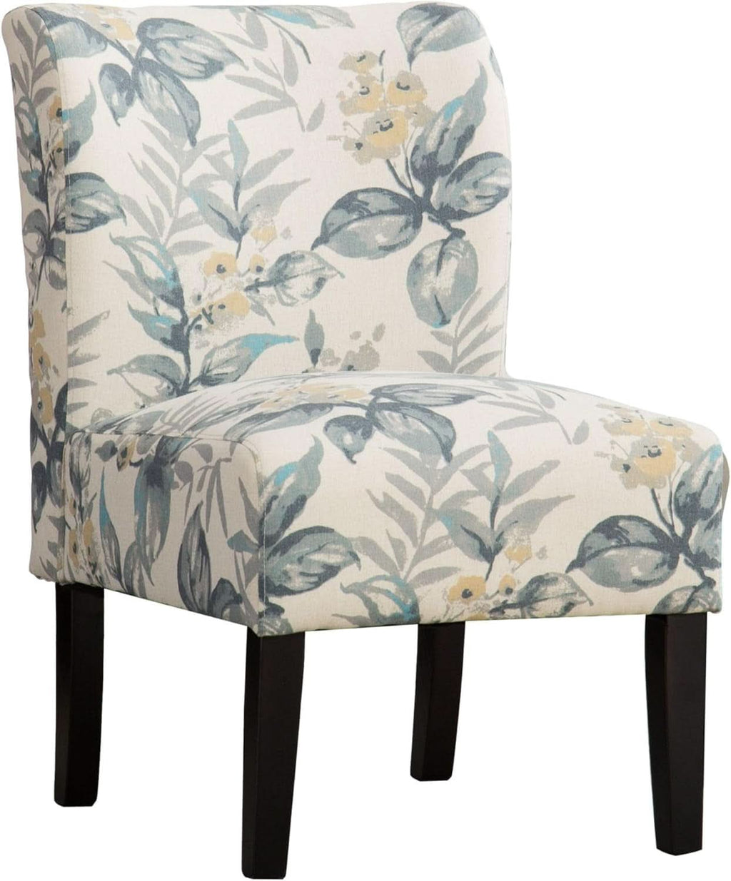 Armless Contemporary Chair With Blue Leaves Upholstery