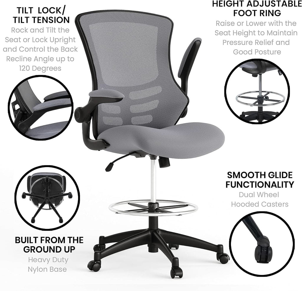 Kelista Mid Back Swivel Office Chair With Height Adjustable Dark Gray Mesh