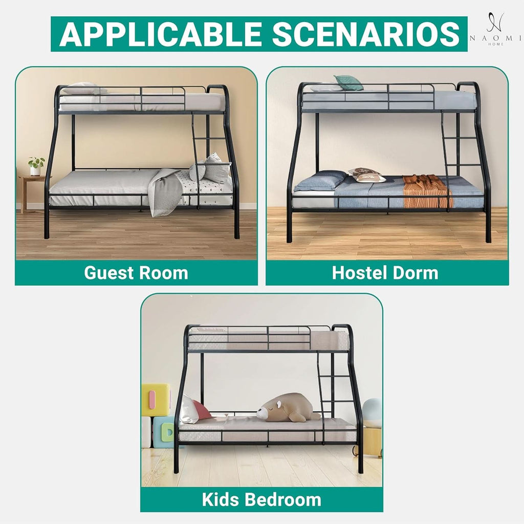 Hollywood Twin Over Full Metal Bunk Bed With Guardrails