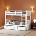 Twin Over Twin Bunk Bed With Trundle And Drawers White