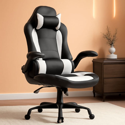 PC Gaming Chair White With Lumbar Support And Flip Up Arms