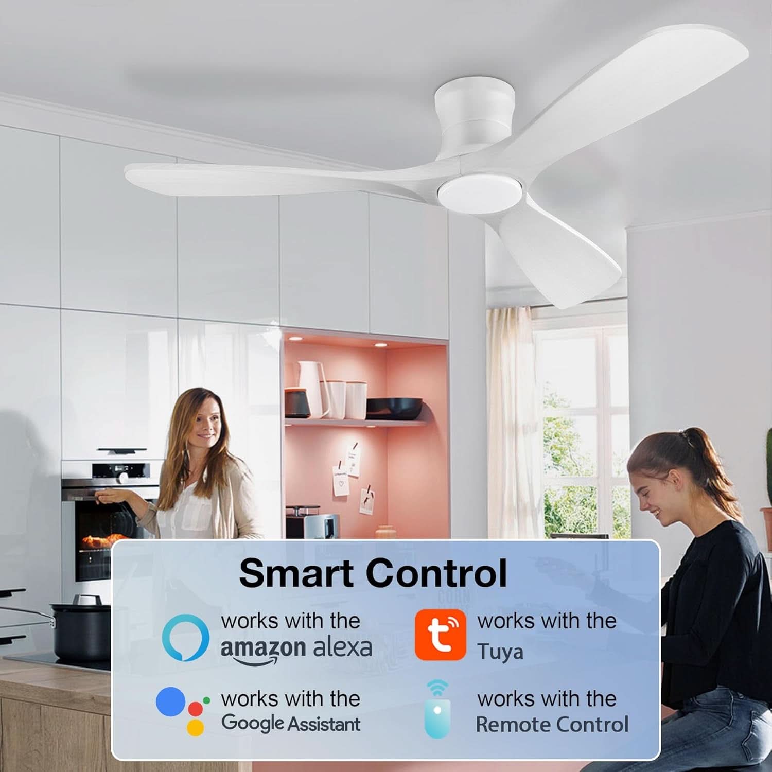 52 Inch Smart Low Profile Ceiling Fan With Remote Control