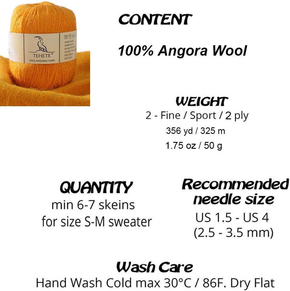 100% Angora Wool Yarn for Crocheting 2-Ply Soft Luxurious Fuzzy Chunky Knitting Yarn (Ginger),831