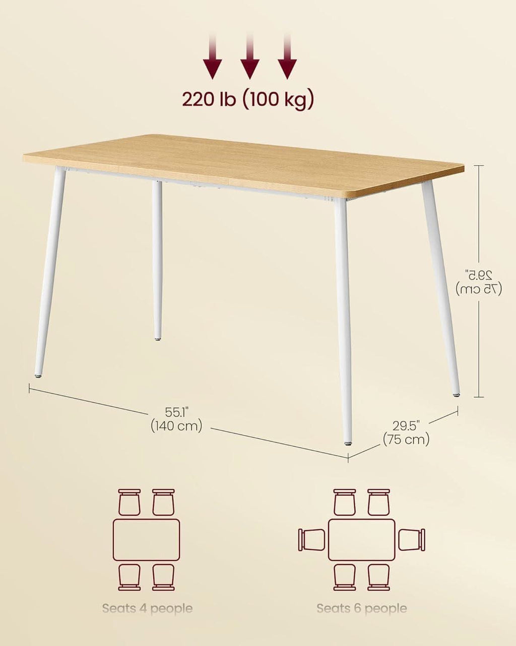 Golden Oak Farmhouse Dining Table 55.1 Top Seats 4 To 6