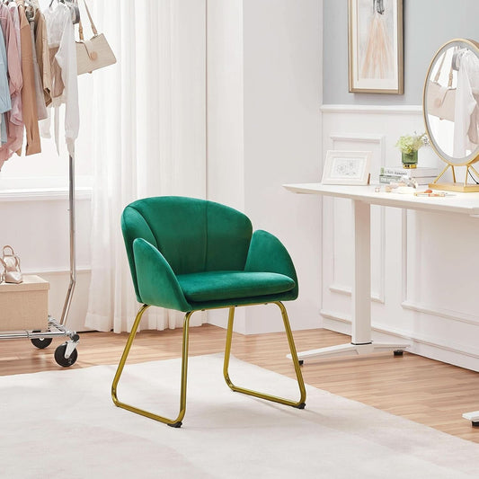 Flower Velvet Vanity Chair Green Upholstery With Gold Legs