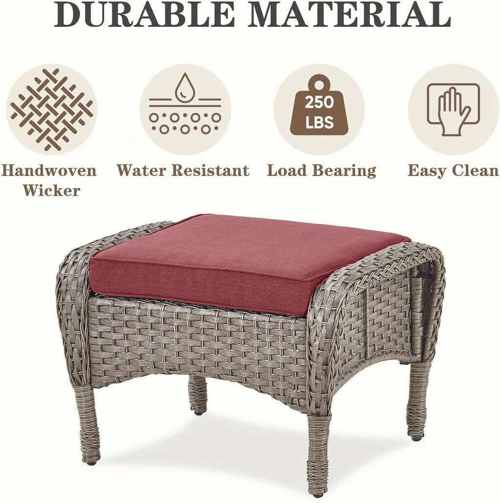 5 Piece Patio Rocking Chairs Set With Wicker Ottomans