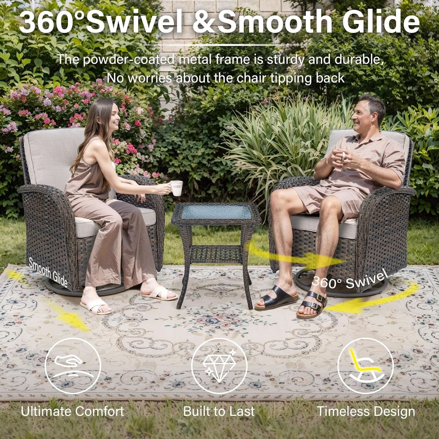 Six Piece Wicker Patio Set Brown With Swivel Chairs